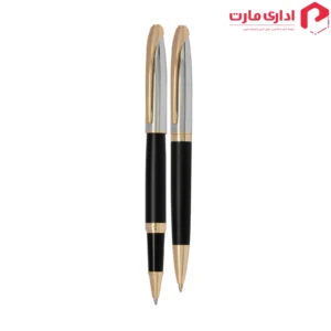 ست خودکار و روان نویس یوروپن مدل Ring طرح نیمه مشکی مات گیره زرد