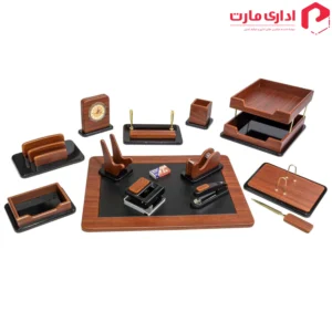 ست رومیزی مدیریتی 15 تیکه قائم کد 315 رنگ قهوه ای