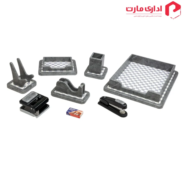 ست رومیزی مدیریتی 8 تیکه قائم کد 908 طرح طوسی سنگی