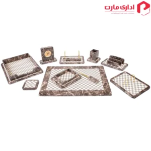 ست رومیزی مدیریتی 10 تیکه قائم کد 910 طرح سنگ تیره هایگلاس
