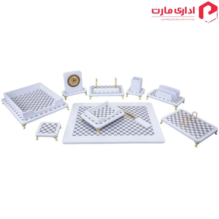 ست رومیزی مدیریتی 10 تیکه قائم کد 910P رنگ سفید هایگلاس