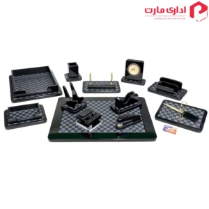 ست رومیزی مدیریتی 14 تیکه قائم کد 914 رنگ مشکی هایگلاس